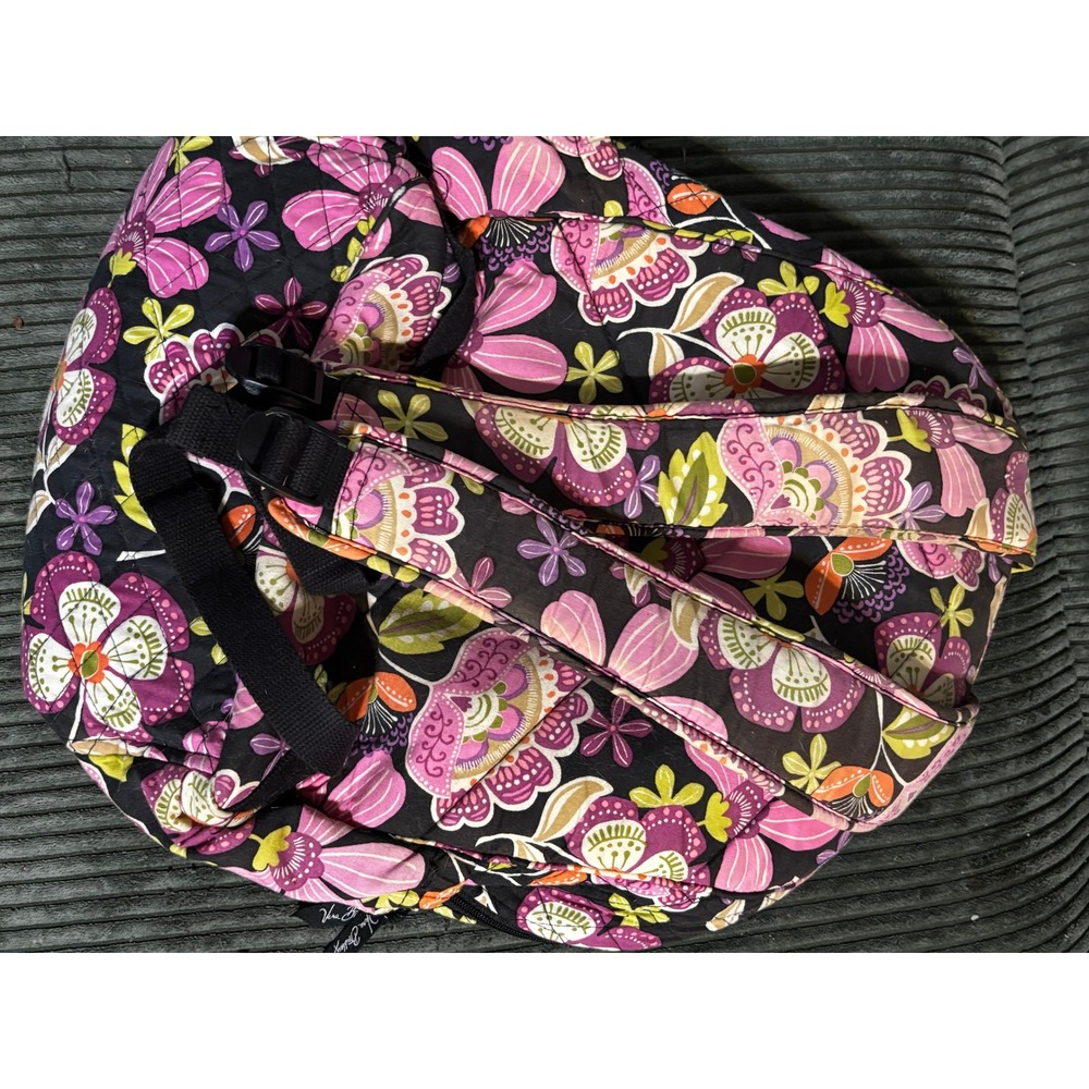 Vera Bradley Campus Backpack Womens Large Black Pink Floral Quilted Cotton Bag - Picture 3 of 4